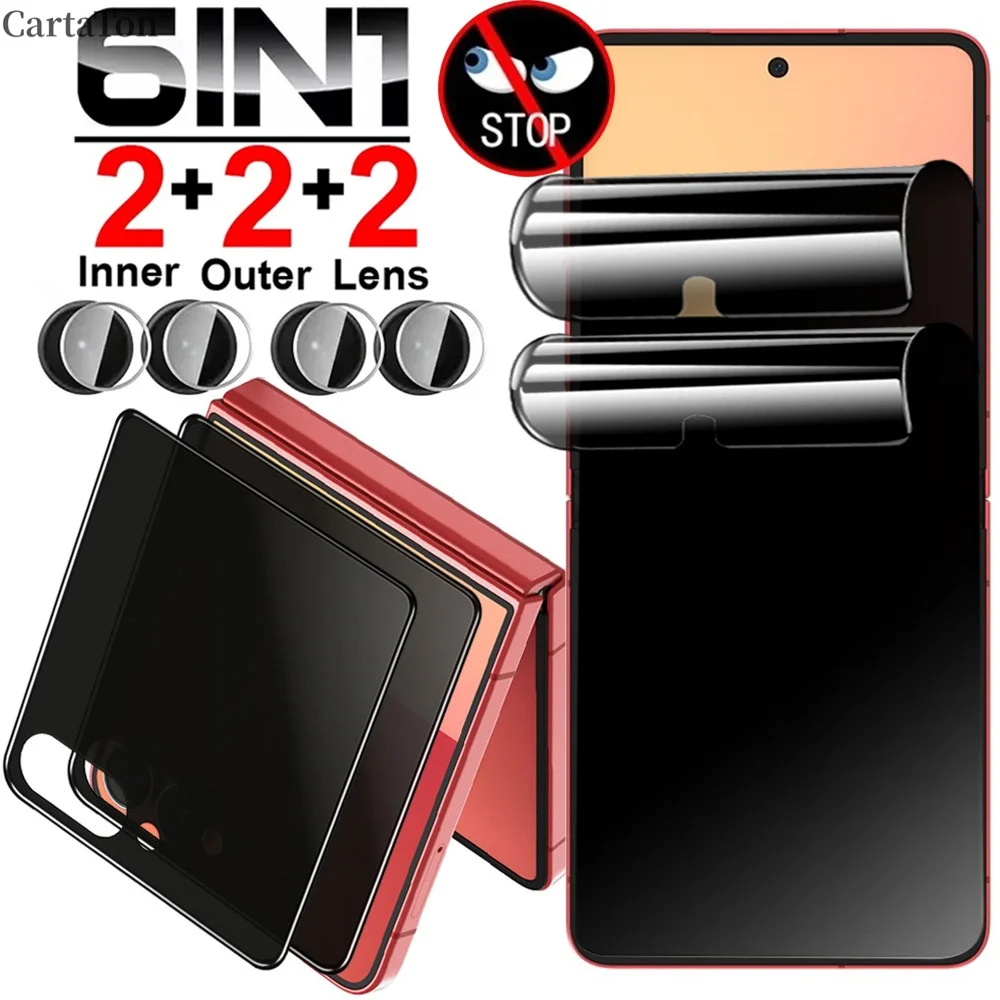 6in1 Anti-spy Film for Samsung Galaxy Z Flip 7 Front Hydrogel Film + Back Hydrogel Film + HD Camera Glass Protector for Z Flip 7