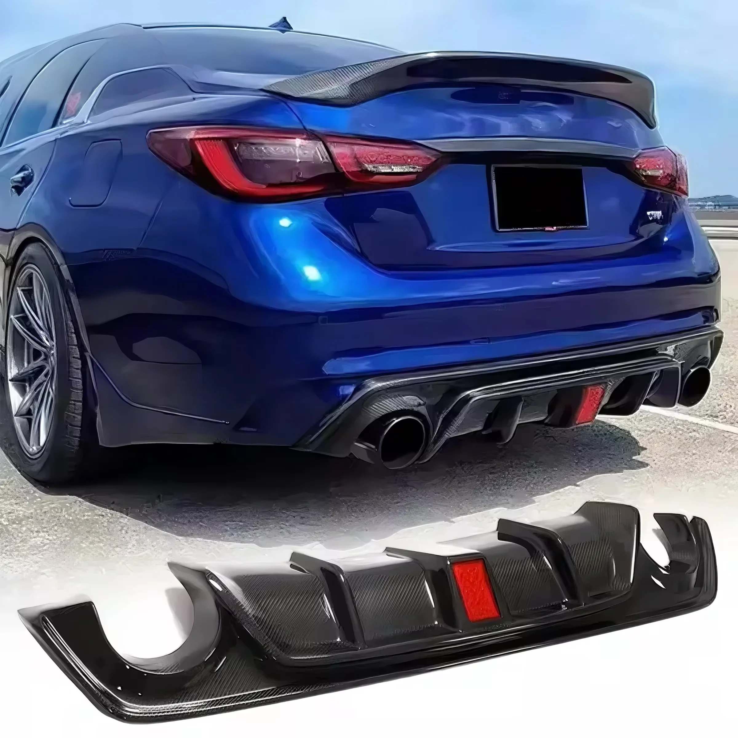 

For Infiniti Q50 2018 Carbon Fiber Rear Bumper Diffuser Lips Spoiler Body Kit Car Bumpers Conversion Kit
