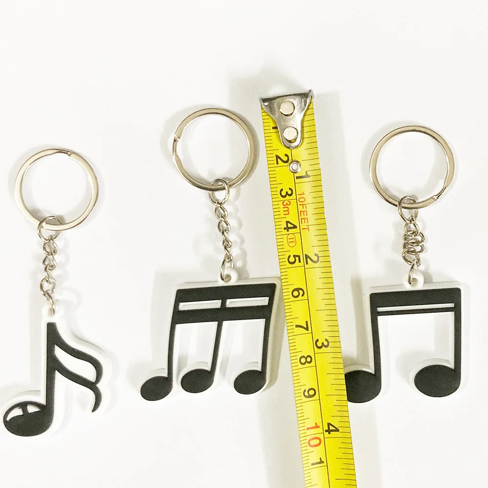 12PCS Music Musical Note Silicone Keychain Favors Disco Theme Party  80s 90s Toy Kid Children Birthday Gift Keychain Black white