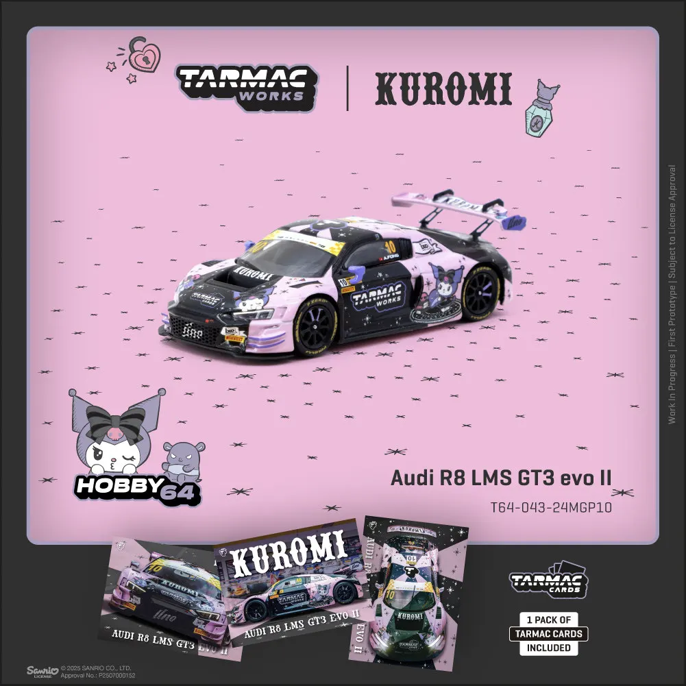 Tarmac Works TW 1:64 Scale Audi R8 LMS GT3 Evo II KUROMI Rexy Supercar Car Alloy Model Miniature Diecast Collection Hobby Toys