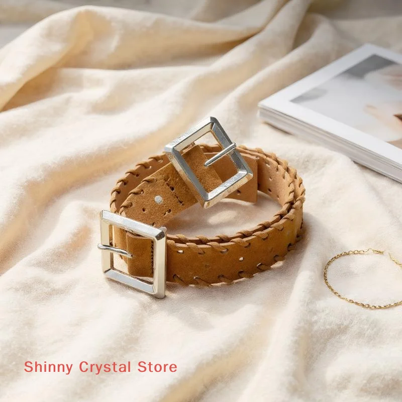 Nuovi stili Maillard Cintura in pelle scamosciata moda retrò con cintura in vita con fibbia in metallo Cintura decorativa versatile