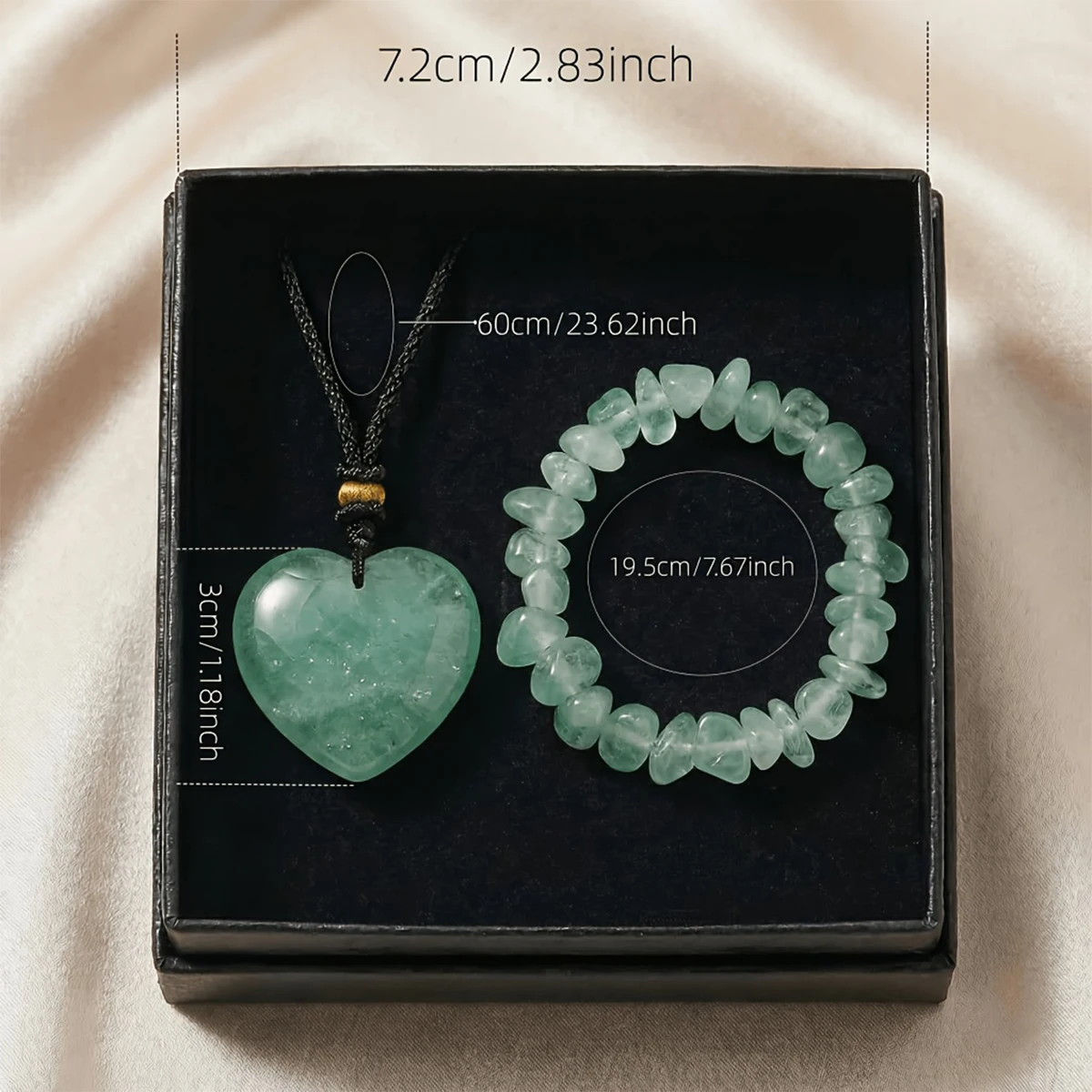 Natural Aventurine Quartz Heart Pendant Bracelet Jewelry Set Healing Crystal Gift Box For Women Valentine Anniversary Gift