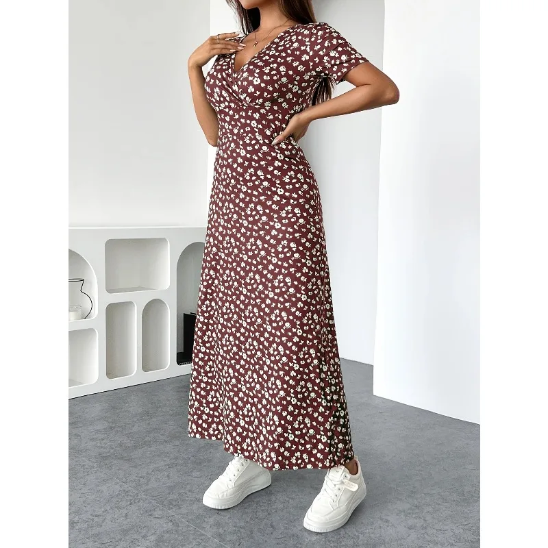 

Plus Size Casual Floral Print Women Dresses Elegant Loose Midi Dress Summer Beach Holiday Long Dresses V-Neck High Waist Vestido