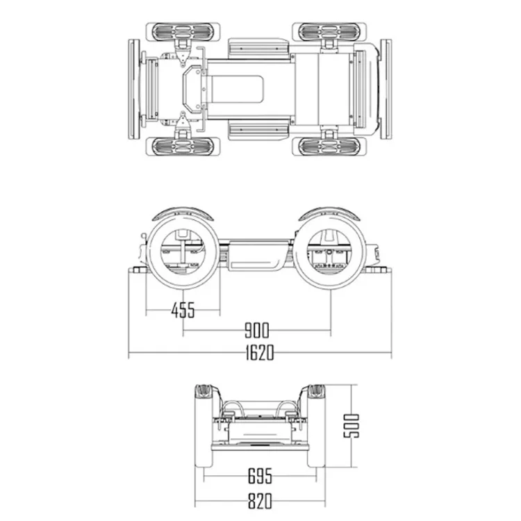 หุ่นยนต์ไร้คนขับควบคุมลวดแชสซีการพัฒนารอง UGV การสอนการวิจัยและการพัฒนารถ ROS รับน้ําหนัก 250 กก