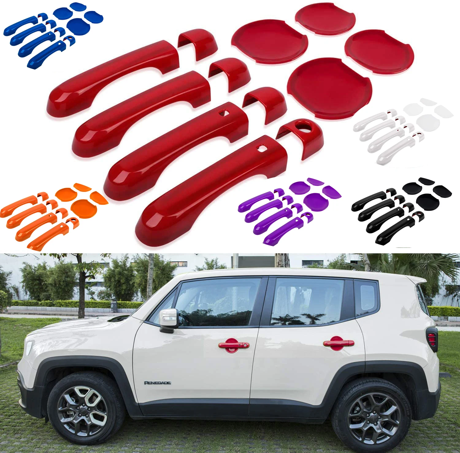 

12pcs/set Door Handle Cover with Smart Keyhole and Cup Bowl Cover Trim Combo for 2015-2021 Jeep Renegade