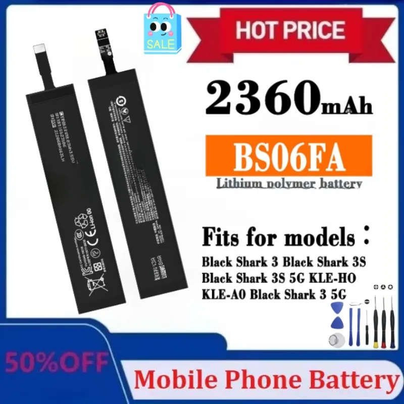 

2360mAh Mobile Phone Battery BS06FA for Xiaomi for Black Shark 3 3S Shark3 Phone Batteries with Tools