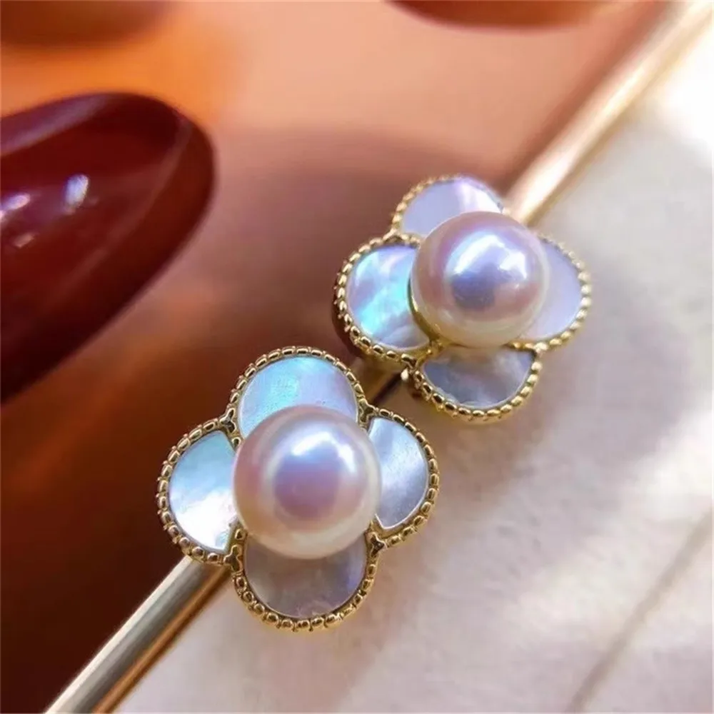 

DIY Pearl Accessories 18K Bag Gold and Copper Thick Gold-plated Shell Explosive Stud Earrings, Earrings Work in Progress 4-5mm