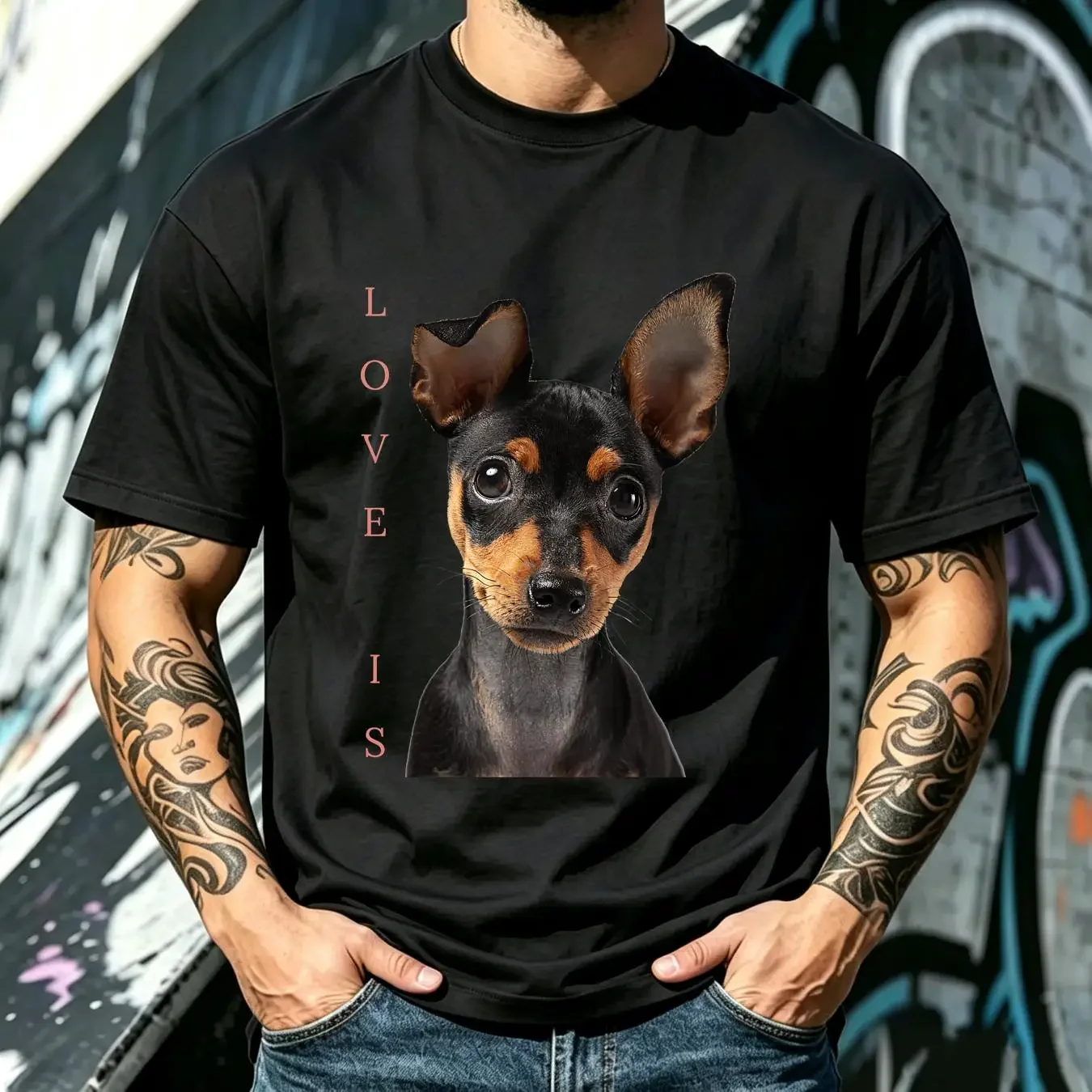 washed T Shirt Miniature Pinscher Dog Mom Dad Love Puppy Pet vintage Washed Slightly Unisex fashion graphic Stretched