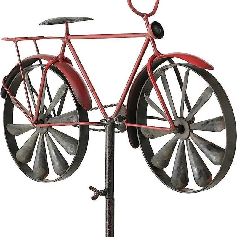 

Retro Red Bicycle Wind Spinner Metal Iron Windmill Yard Stake for Outdoor Garden Lawn Patio Decorative Landscape Ornament