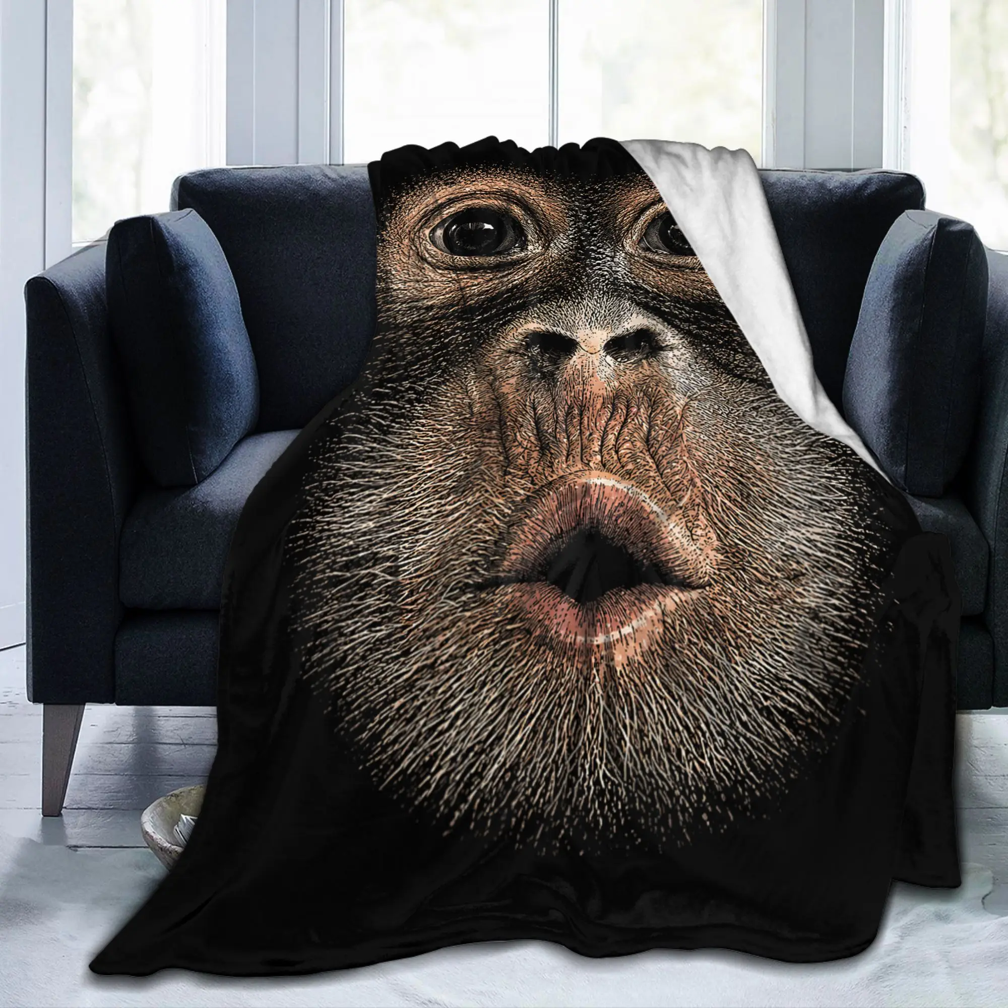 Funny Monkey Blowing Stomach Face Wool Blanket Meme Creative Bedding Throw Blanket for Bedspreads Ultra-Soft Gift Breathable