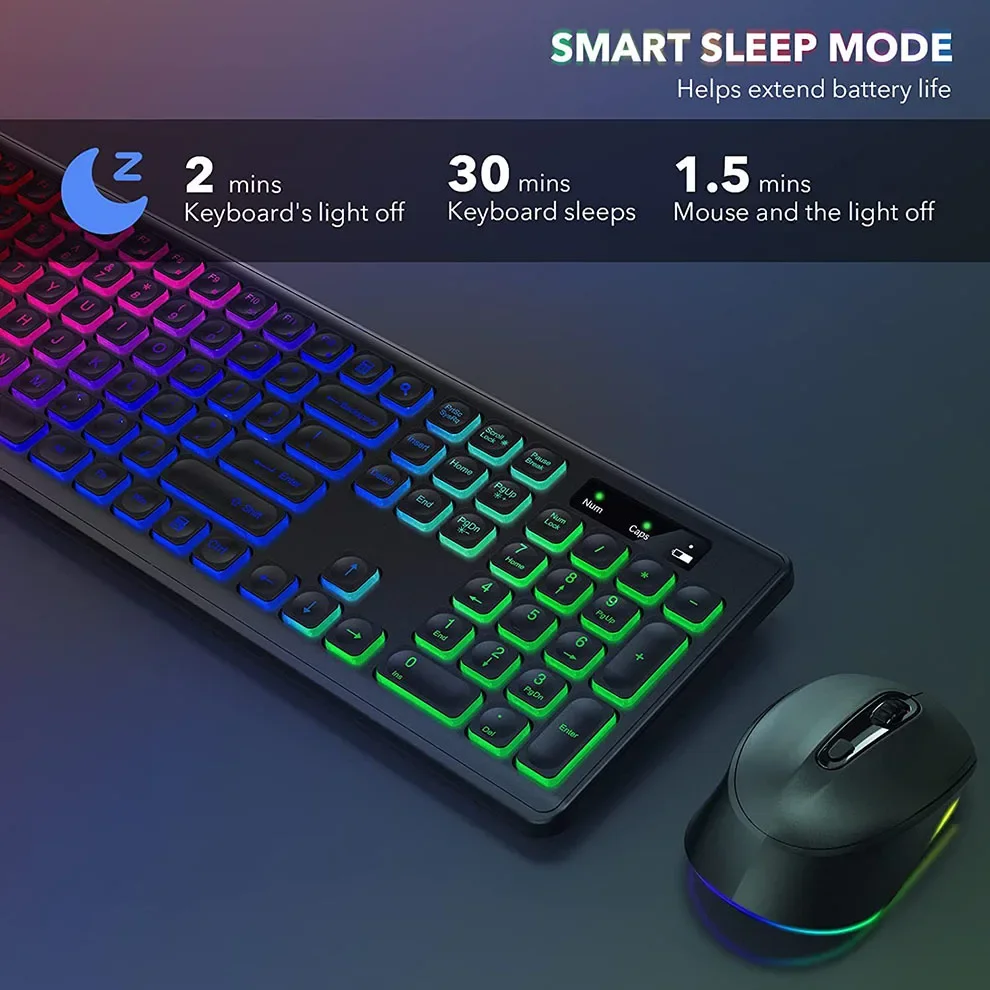 Clavier et souris sans fil rechargeables, rétroéclairage au chrome, ensemble de clavier sans fil USB, Chlorfor Computer, Mac, PC, Laptop