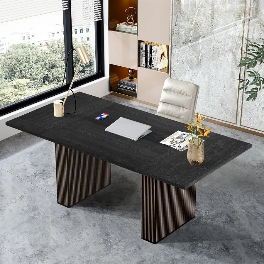 مكتب تنفيذي طويل بقدرة 78 إيه، مكتب كبير مع قاعدة شريطية خشبية، مكتب كمبيوتر حديث للمزرعة، أثاث أعمال للمنزل #3