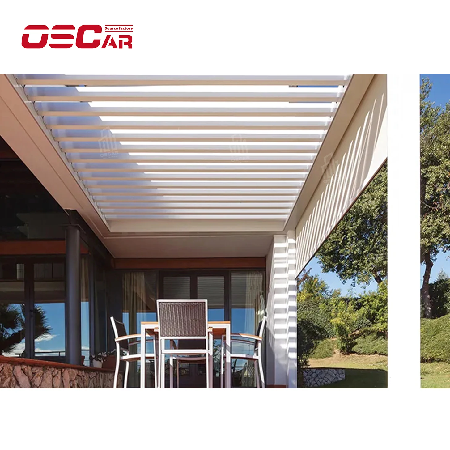 

Luxury Outdoor Aluminium Pergola Waterproof Louver Roof Metal Garden with Sliding Glass Doors