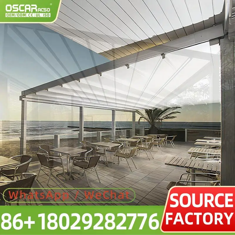 Motorized Retractable Sun Shading Sliding Shades for Pergola Outdoor Terrace at Restaurants Bars Retractable Canopy Pergola