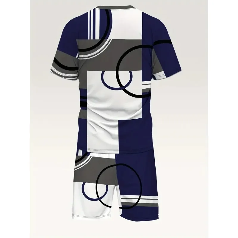 2025 Men's 3D Summer 2-piece Printed Round Neck Short Sleeved T-shirt and Sports Shorts Set Casual Outdoor Daily Polyester Fiber