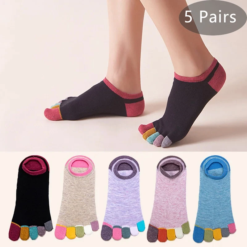 1/5 Paar Damen No-Show Fünf-Zehen-Socken aus Reiner Baumwolle, Atmungsaktiv, Deodorant, Unsichtbar, Niedliche Harajuku Freizeitsocken