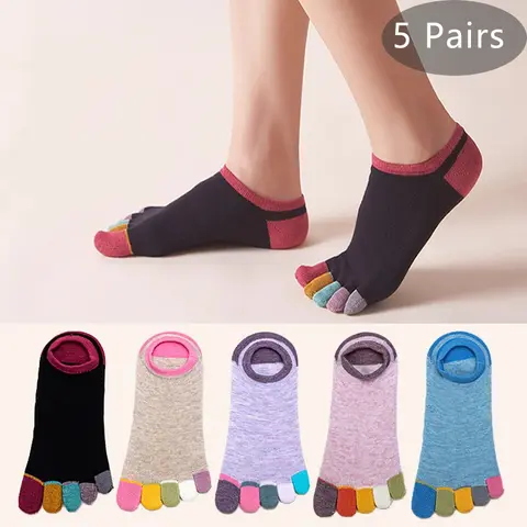1/5 Pairs Women No Show Five Finger Toe Socks Pure Cotton Breathable Deodorant Invisible Cute Harajuku Casual Socks