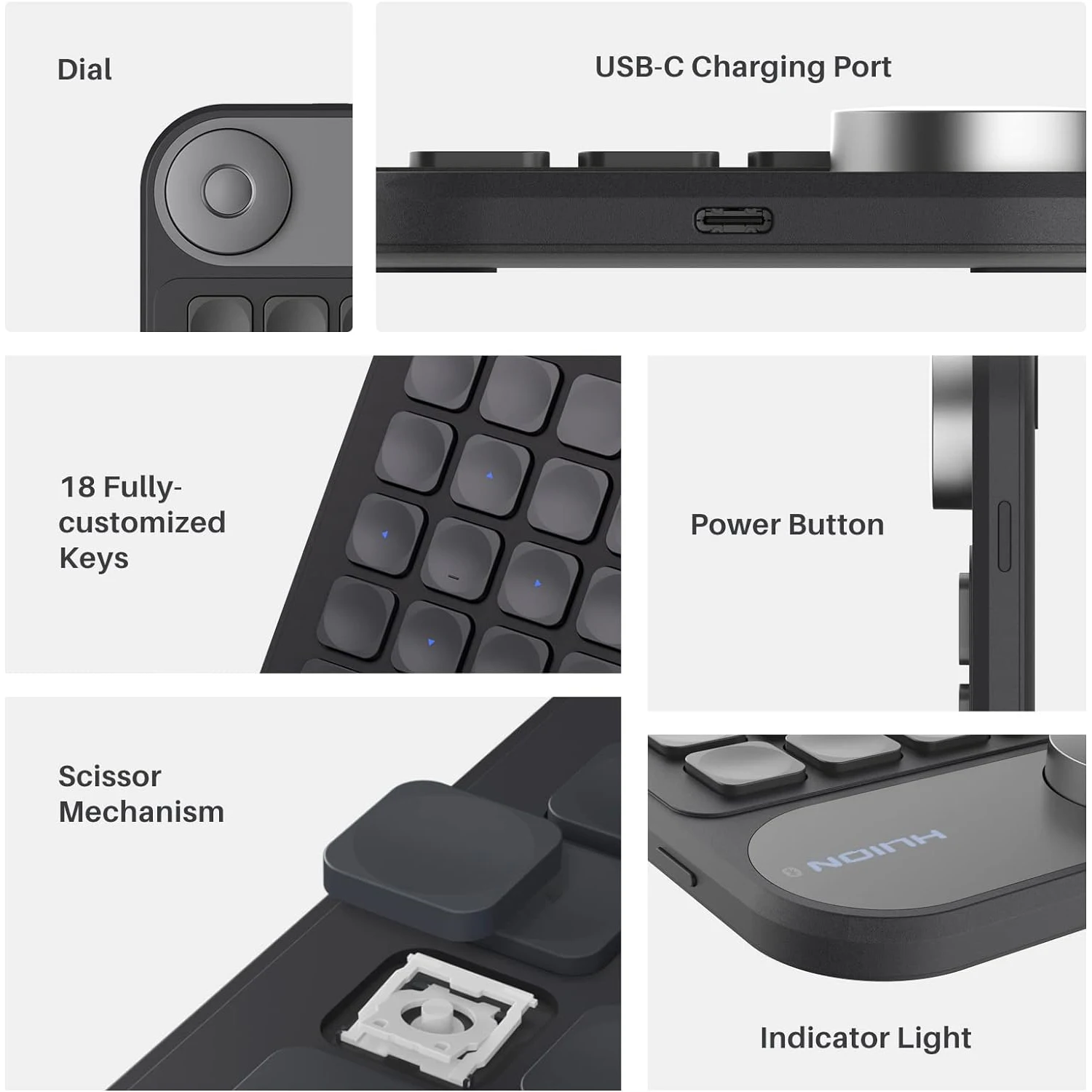 HUION Keydial Mini Wireless Keyboard Bluetooth Connectivity Keyboard with Dial, for Drawing Tablet PC MacBook Surface Pro Laptop