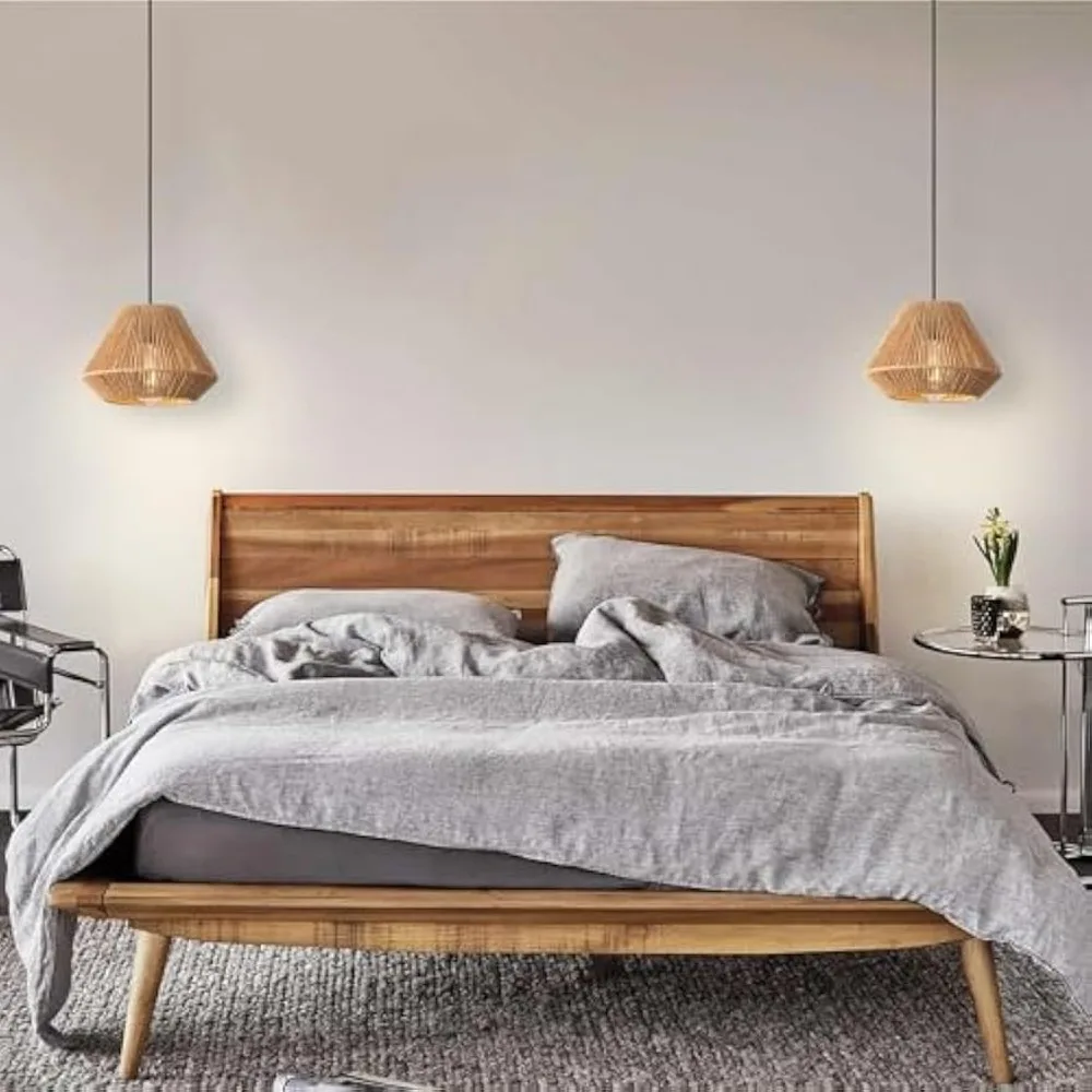 9.64" Rattan Pendant Lighting Fixture Mini Retro Boho Wicker Pendant Light E27 Hand Woven Bamboo Pendant Light Vintage Farmhouse