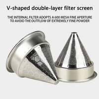 Stainless Steel Coffee Cone Powder Bowl Compatible With Coffee Machine Without Bottom Handle Double-Layer Filter Screen 3