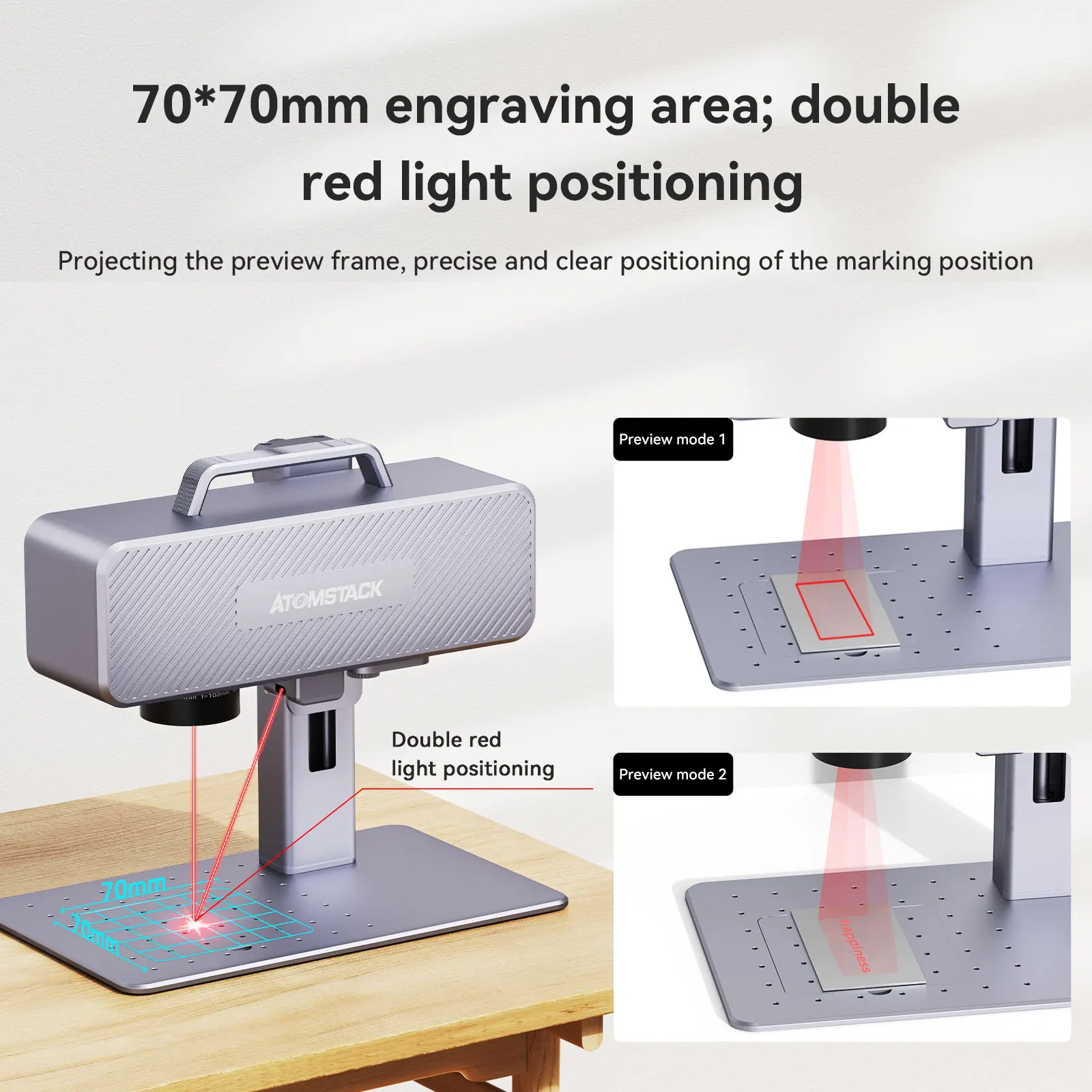 ATOMSTACK M4 Fiber Laser Marking Machine Mini Portable Desktop CNC Laser Engraver with 70*70mm Engraving Area for Metal Plastic