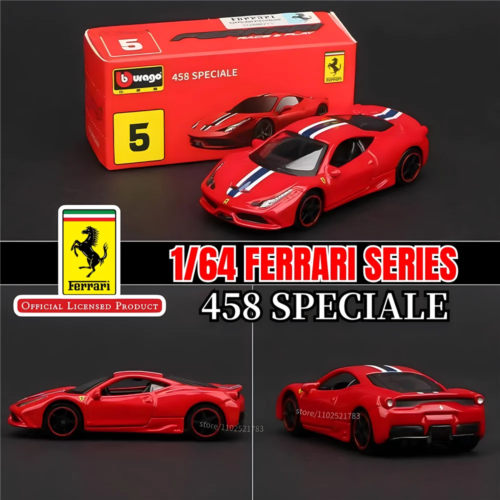 Bburago 1:64 Ferrari 458 Speciale Replica Car Model, Scale SF90 F40 F50 458 488 Enzo Laferrari Diecast Miniature Art Kid Boy Toy