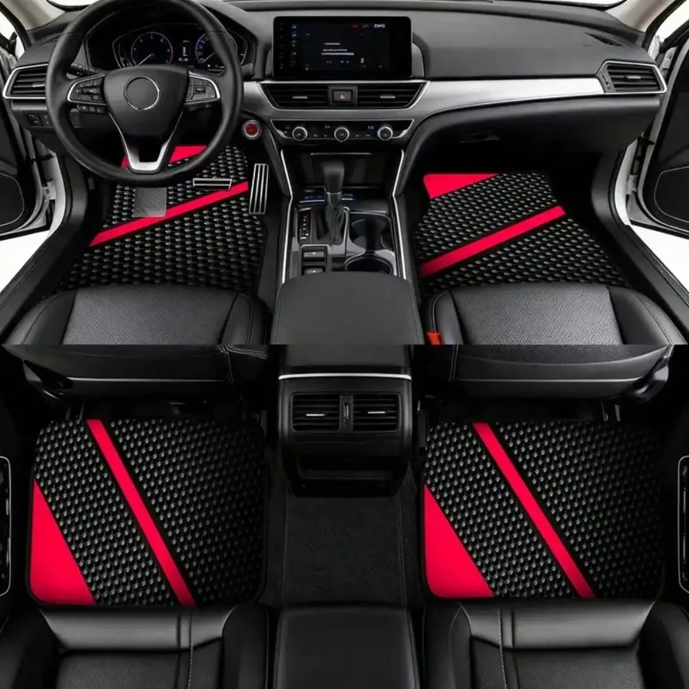 2pcs_4pcs Black and Red Cool Printed Car Floor Mats Suitable for Trucks, Sedans, SUVs, and Other Vehicl