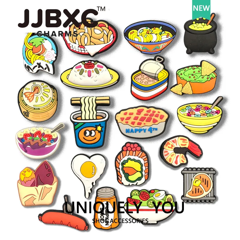 

JJBXC shoe charms Accessories Cartoon Food Cute Ramen Fried Egg Soup Kawaii Sweet Potato Sausage DIY Shoe Decorations