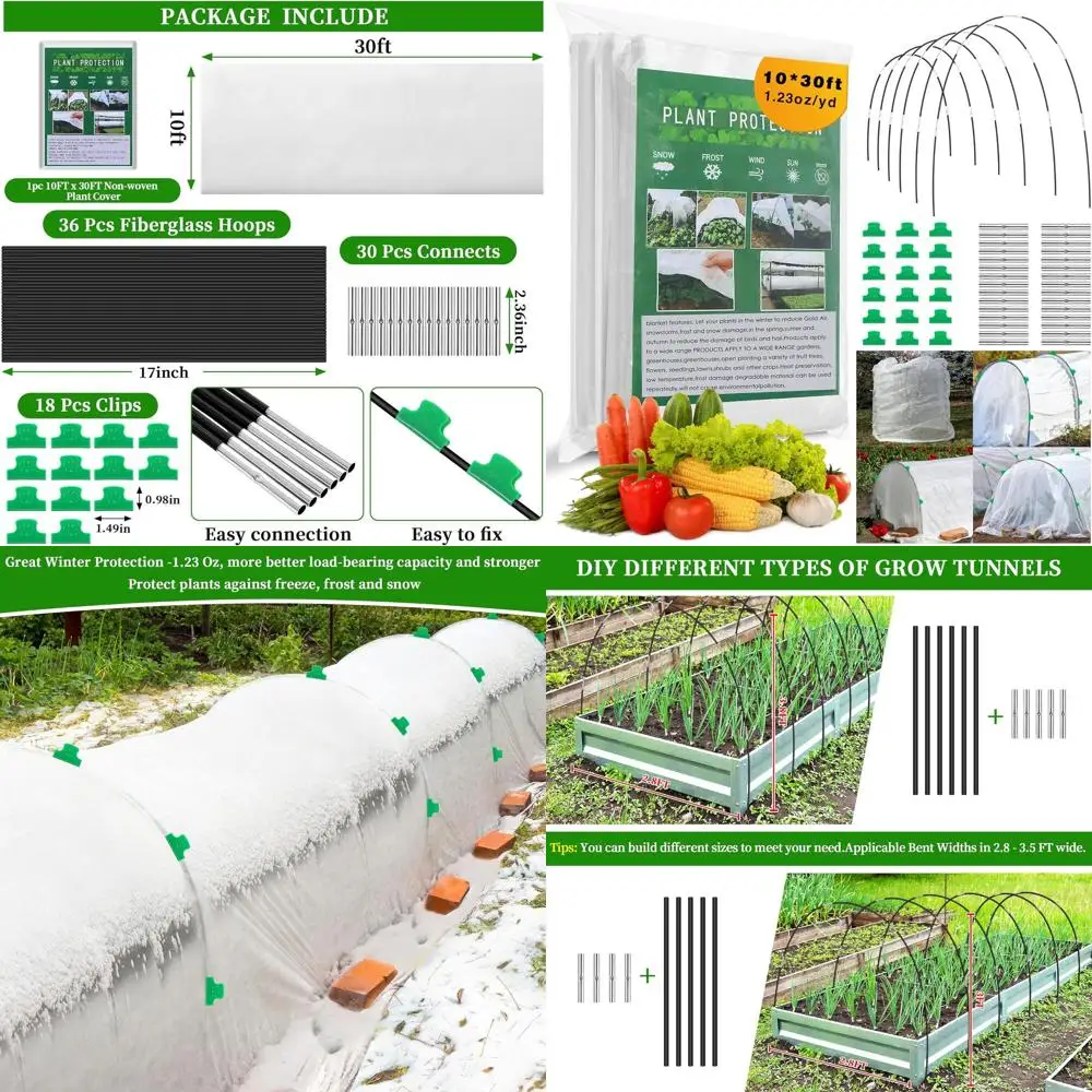 

Winter Frost Protection Kit - 10x30FT 1.23oz Fabric Row Cover for Outdoor Plants and Garden Beds