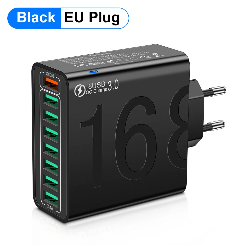 WALKESEN Insgesamt 150 W 8 Ports USB-Ladegerät Schnelllade-Handy-Ladegerät-Adapter für iPhone Samsung Xiaomi 14 15 Quick Charge 3.0 Wandladegerät 3