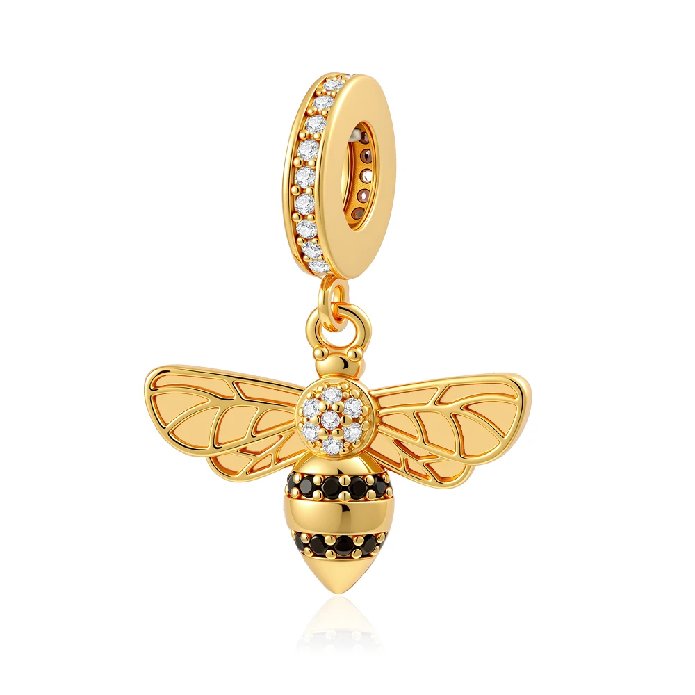 2025 أوروبا جديد 925 الفضة مطلي الذهب سحر النحل تاج الملاك استرخى قلادة حبة صالح 3 مللي متر الأصلي سوار مجوهرات للهدايا