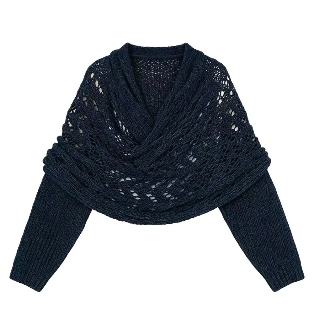 Comfortable Shoulder Cover Long Sleeve Bolero Cardigan Women’s Knitted Sleeve Scarf Wrap Gradient Crochet Shawl for Dresses