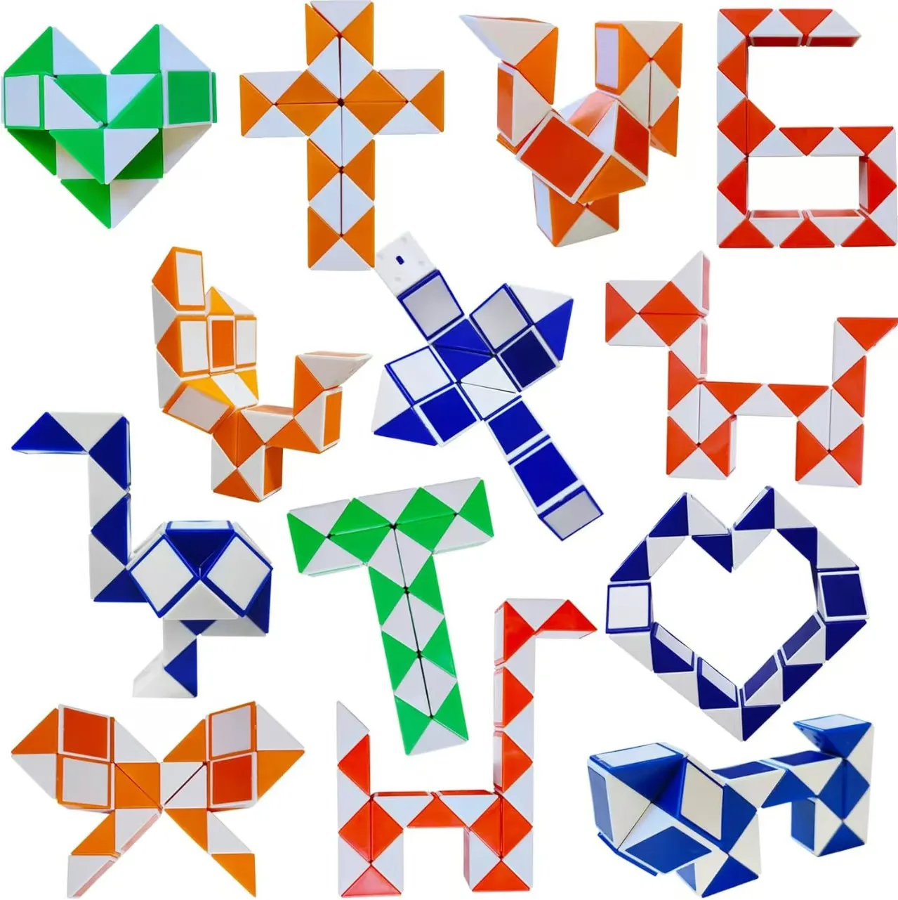 12PCS Sensory Fidget Snake Cube 24 Blocks Twist Puzzles Toys Magic Ruler Anti Stress Reliever Party Favors Gifts for Kids Adults