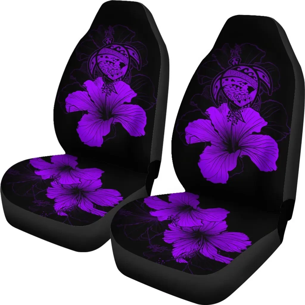 Hawaii Hibiscus Seat Cover Car Seat Covers Set 2 Pc, Car Accessories Car Mats - Turtle Map - Purple