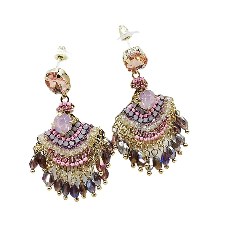 

Bohemian fan-shaped fringed earrings, court-style handmade high-end earrings.