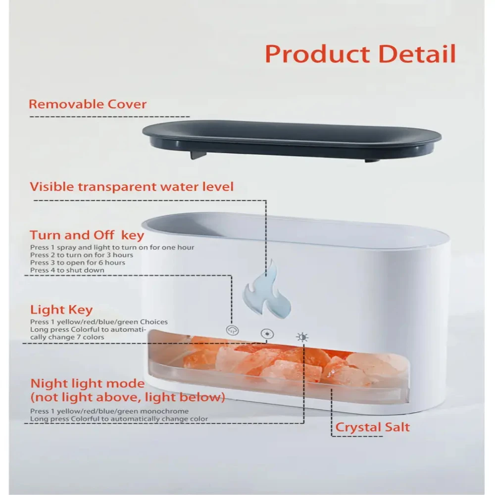 Mini umidificatore e diffusore di oli essenziali, 250 ml, sale dell'Himalaya integrato, 7 colori LED, alimentato tramite USB, ultra silenzioso, perfetto per Ho