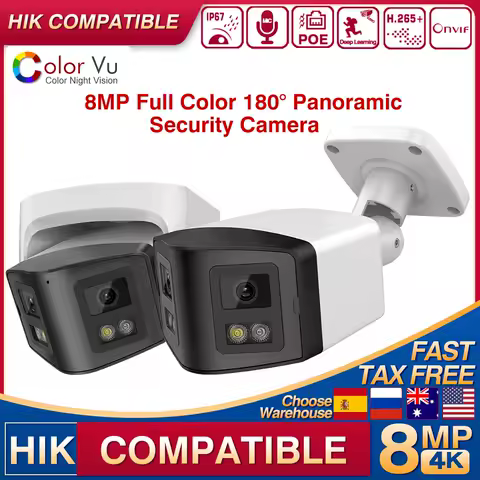 Hikvision-Compatibele 4K 8mp ColorVu 170 ° Binocular Panoramische IP Camera Md2.0 Tweerich tingsges prekken Thuis CCTV Camera