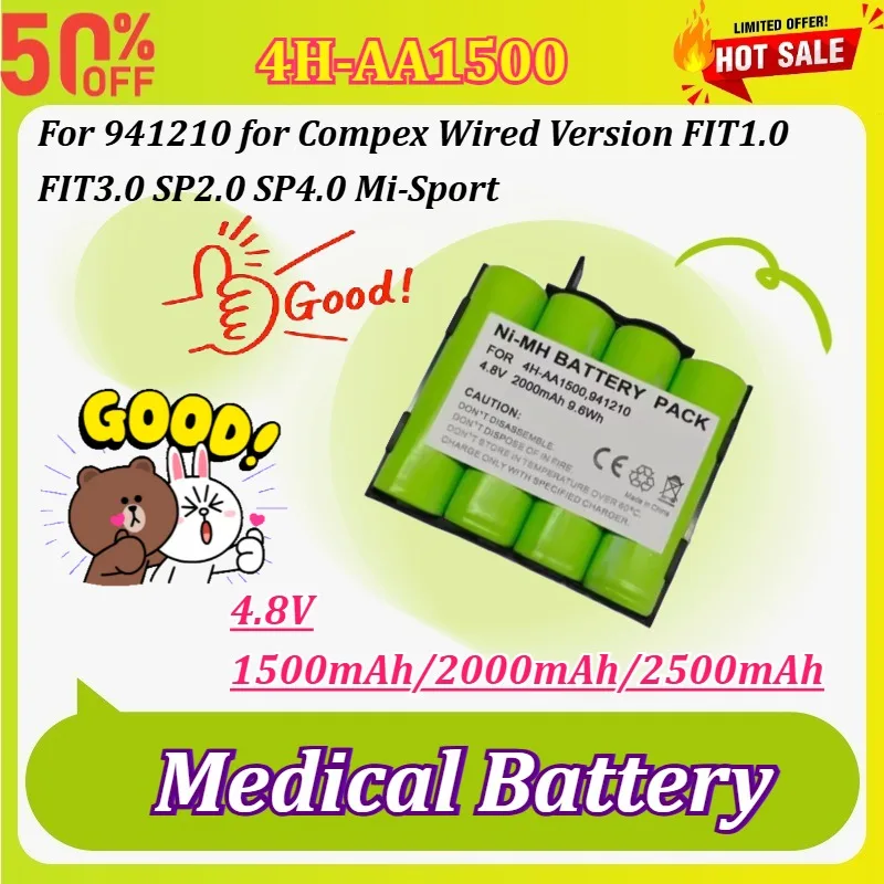 

4H-AA1500 4.8V 1500mAh/2000mAh/2500mAh Medical Battery for 941210 for Compex Wired Version FIT1.0 FIT3.0 SP2.0 SP4.0 Mi-Sport