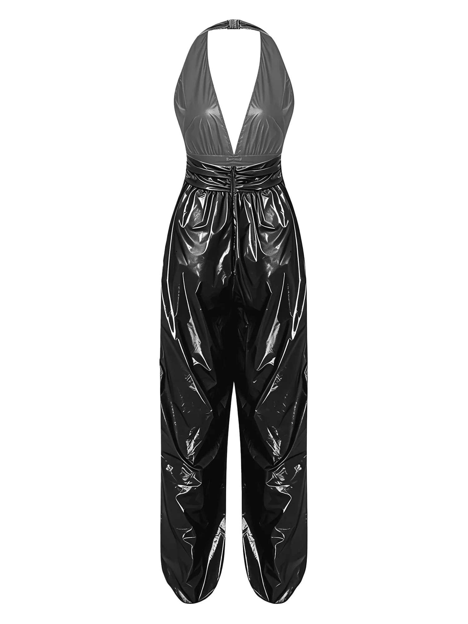 Women Elegant Clubwear Jumpsuit Waterproof Glossy Jumpsuit Female Glossy Overalls Wide Leg Pants Rompers Clubwear
