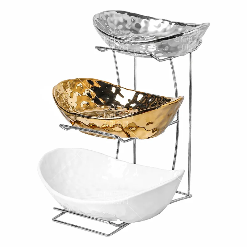 [Metal Material] Light Luxury Fruit Plate, High-end Wrought Iron Living Room Household Multi-layer Coffee Table Snack Plate