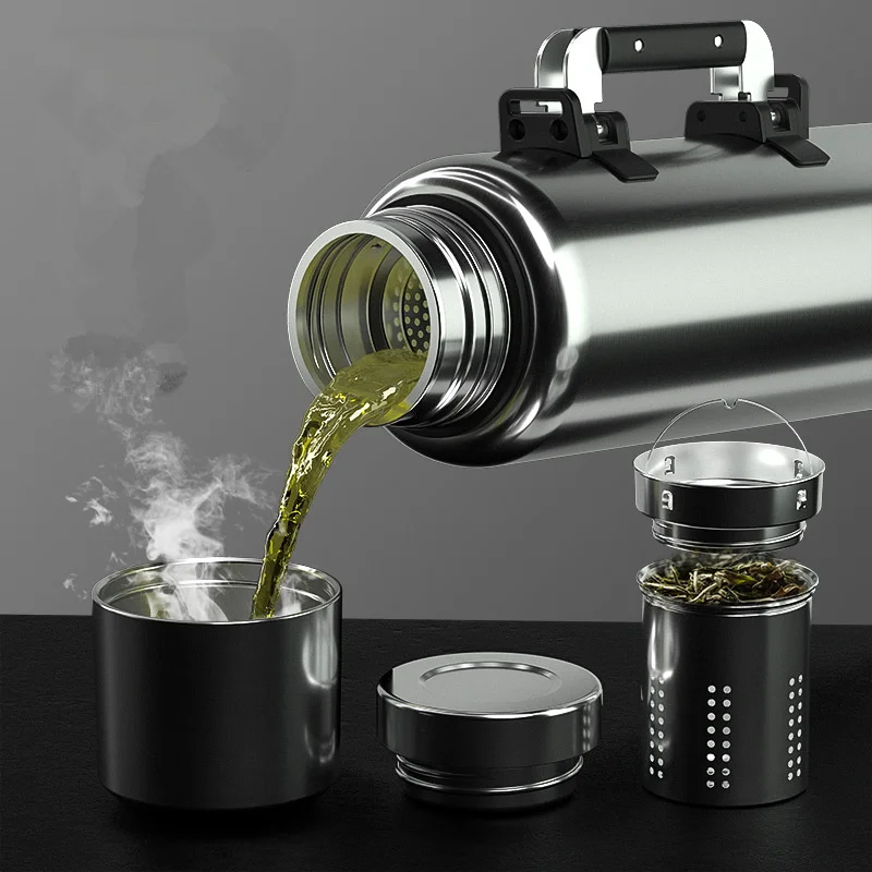 

316 Stainless Steel Large Capacity Thermos Water Bottle With Handle And Tea Infuser For Tea Coffee Vaccum Insulated Tumbler 2.5L