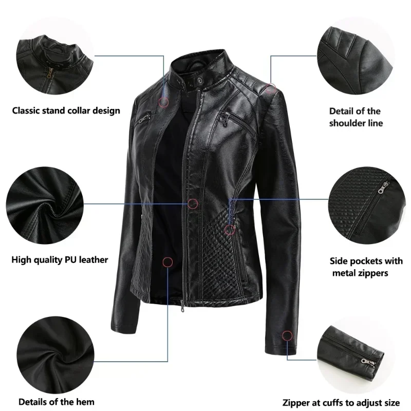 Jaquetas femininas primavera outono inverno motor biker roupas femininas casacos 2025 novas senhoras outwear de couro manga long