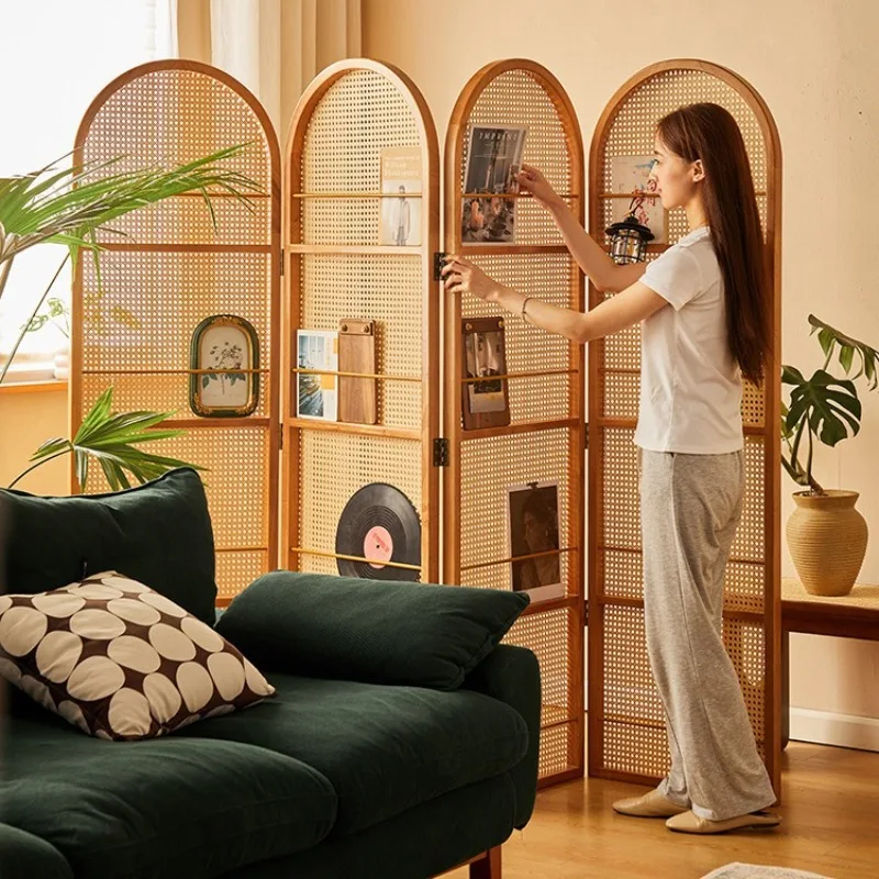 New Chinese solid wood mobile office screen curtain entrance living room