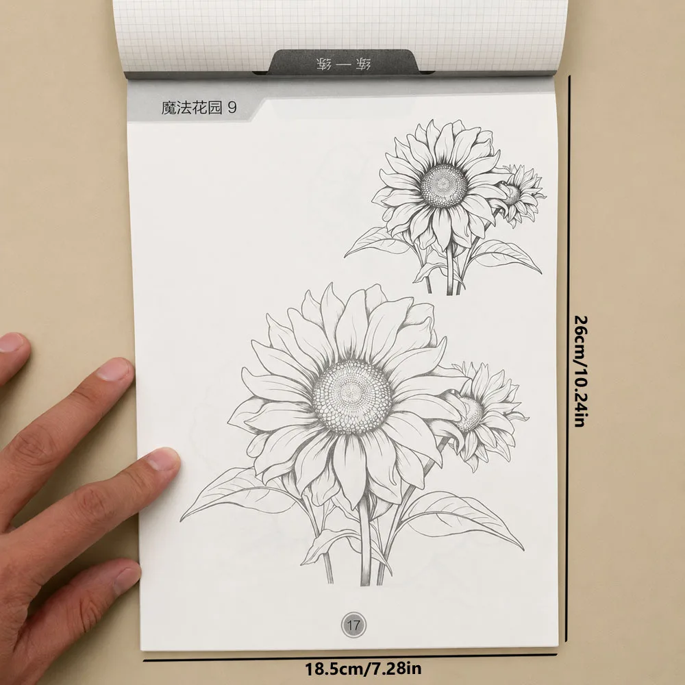 48-Page Floral Sketch Tracing Book Various Garden Flower Outline Patterns Relaxing Stress Relief Adult Coloring Workbook ﻿