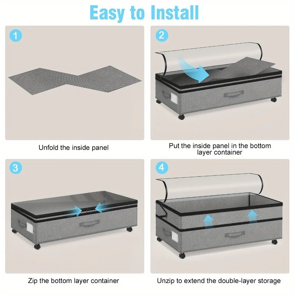 Stackable Under Bed Storage Box Adjustable Clear Lids Closet Organizer Dust-proof Large Capacity Rollable Storage Box