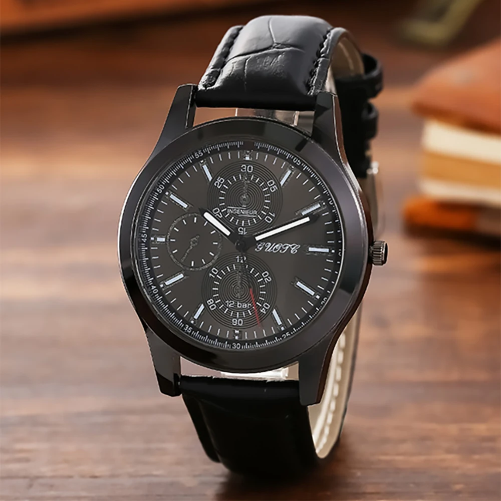 Men\'s Fashion 2023 Brand Watches Simplicity Three Eyes Vintage Retro Male Quartz Watch Sports Bamboo Stripe Leather Wristwatches