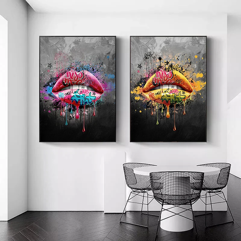 Sexy Lips Graffiti Art Canvas Painting Street Pop Art Postesr and Prints Modern Wall Art Pictures for Living Room Home Decor