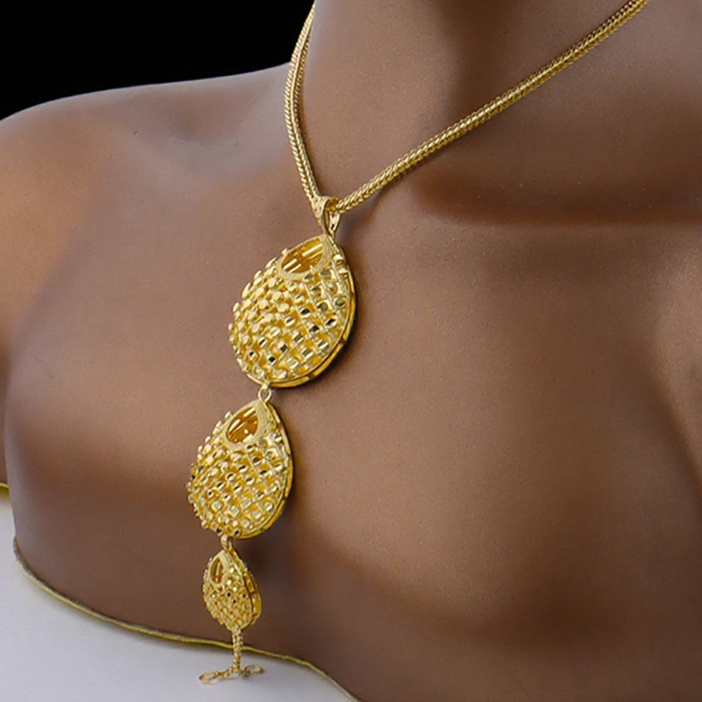 Luxury Dubai Jewelry Earrings Necklace Jewelry Sets For Women India Gold Color Spain Bridal Charm Jewelry Gift for Party Wedding