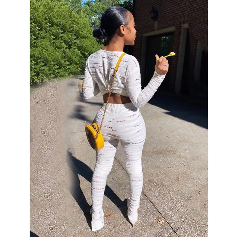 

Krisnana Woman Clothes Hollow Pant Sets 2025 Solid Color V Neck Short Tops Skinny Slit-hem Trousers New in Matching Sets 64803