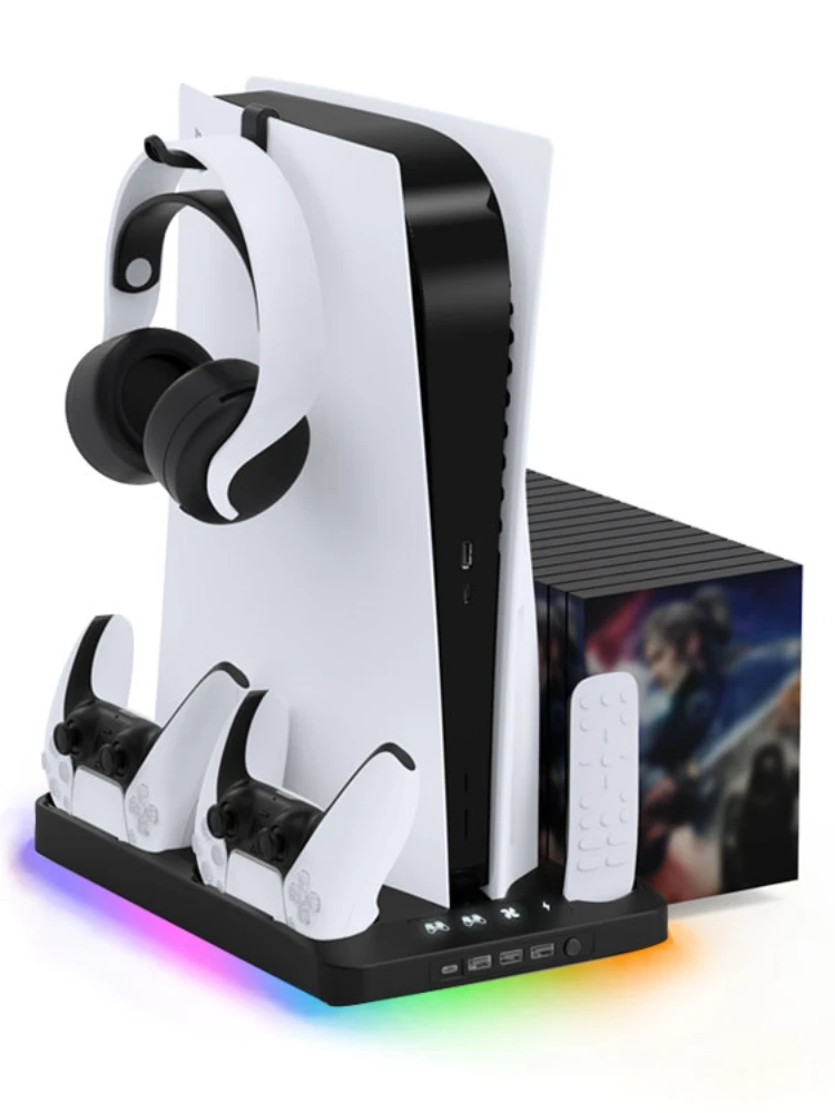 

P58 Vertical Stand RGB Cooling Station For PS5 Console Base Holder Dual Controller Charging Dock For PS5 Disc & Digital Editions